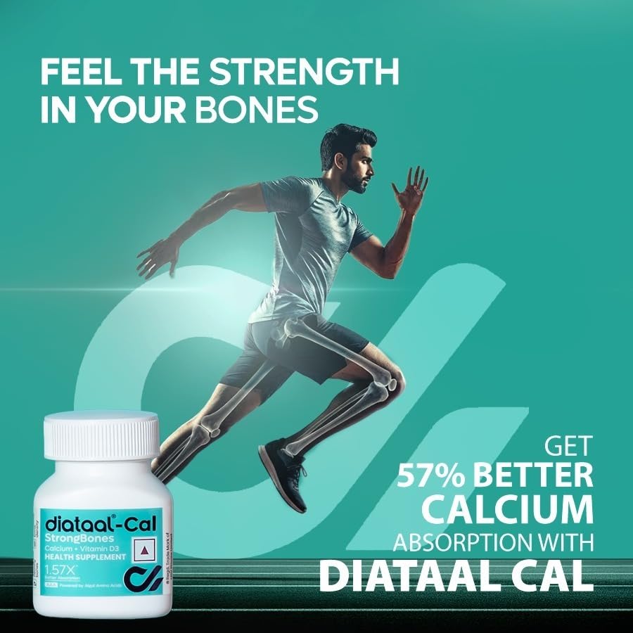 Image of Diataal Calcium supplement for Men & Women | 57% Better Absorption | AAA Cal 500mg + D3 (400 IU) |Calci and Vitamin D3 Tablets | Strong bones & Joint Health|90 Tablets