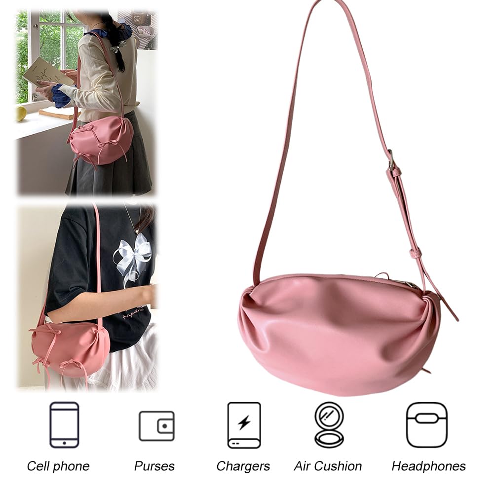 Bolso de mano plisado de moda en color sólido con lazo para mujer, de piel sintética