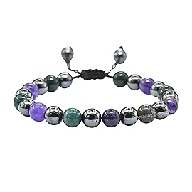 Amazing Gemstone Blood Pressure Control Bracelet - Bloodstone Amethyst Hematite Bracelet Set for Healing Calming Anxiety Stress Relief Gifts Pulseras Para Hombres Mujer Stocking Stuffers (Adjustable)