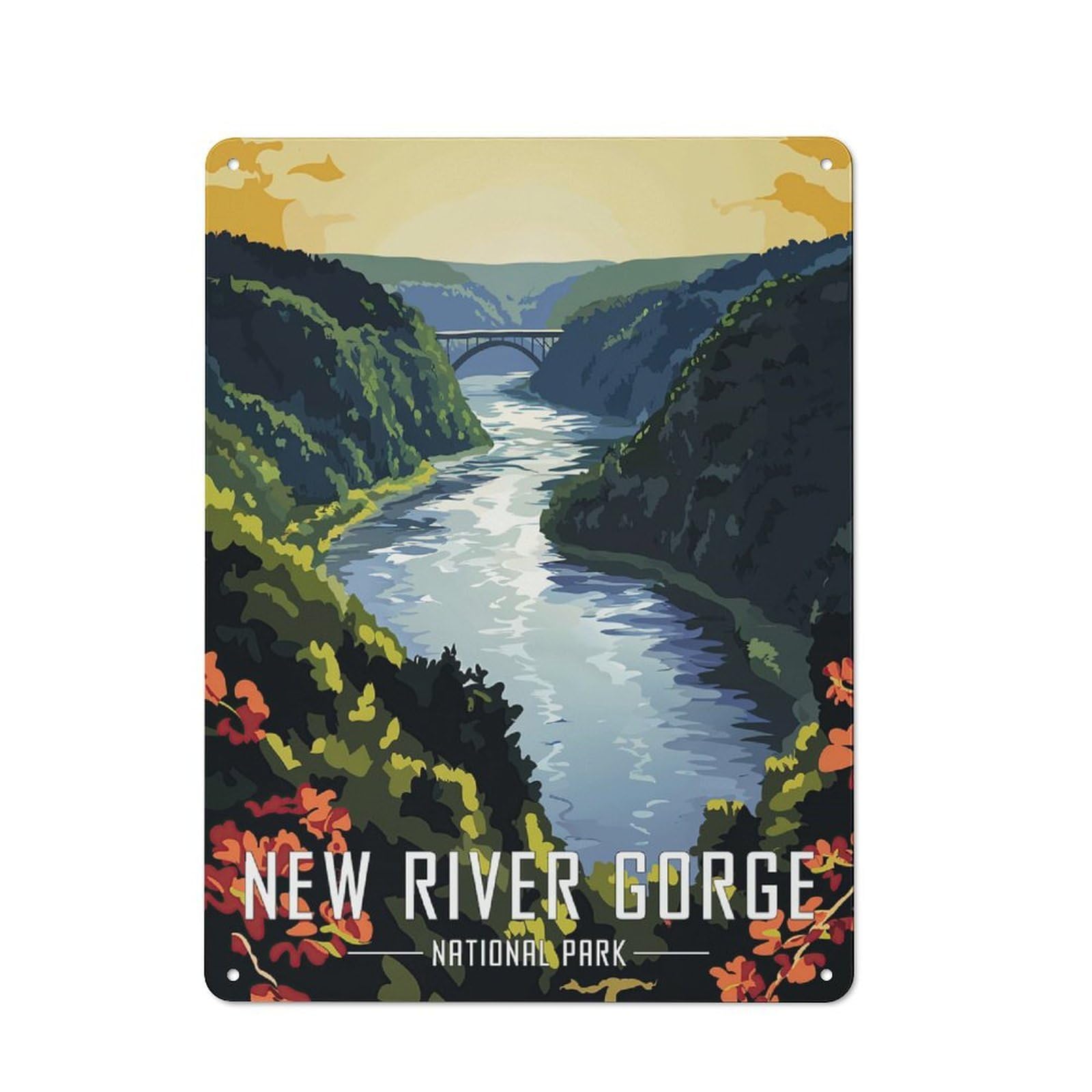 Junmoney New River Gorge National Park Classic Metal Wall Plaque 40X30cm Featuring Creative Space Decor For Workspace, Cafe, Shop Or Desk Area