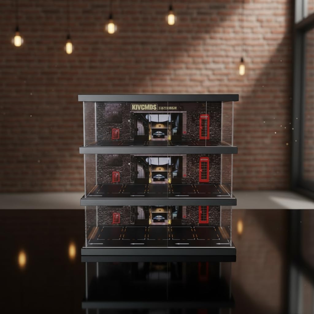 1/64 Maßstab Spielzeugauto Parkplatz Garage Vitrinen Acryl Schutzvitrine für Sammler Modellautos, Geschenke, 3-stufig