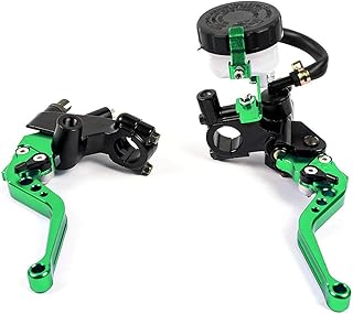 Aluminium 7/8"22mm Hauptzylinder Flüssigkeitsbehälter Set Bremshebel Kabel Kupplungshebel für 250CC bis 500CC Motorrad (Grün)