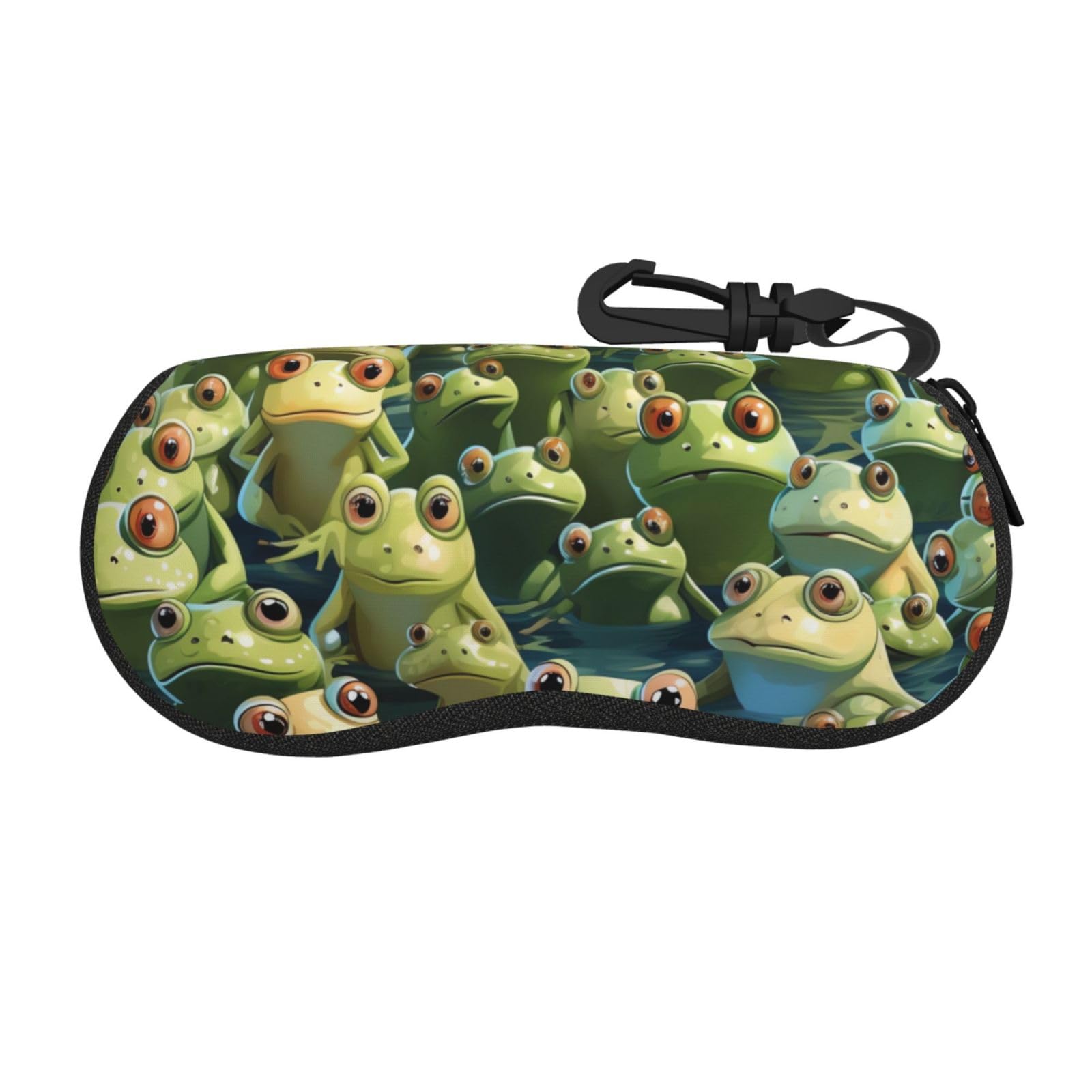 BWLHJKE lots of frogs Glasses Case Zipper Hard Shell Sunglasses Cases Portable Travel Eyeglasses Case with Hook