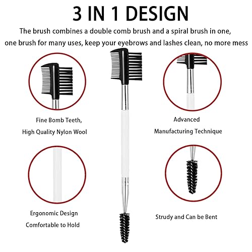 Miniatura 9 de Ksvsonrvi Cepillo de pestañas de cejas 2PCS Peine de pestañas de cabeza 3 Cepillo de doble cabeza Cepillo de maquillaje Herramienta de aseo