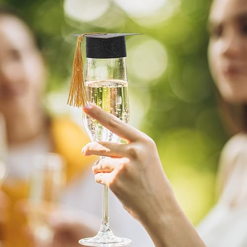 Miniatura 2 de HEMOTON Decoraciones de gorra de graduación, 10 unidades, mini gorras de graduación con borlas, sombrero de graduación, cubierta de copa de vino,