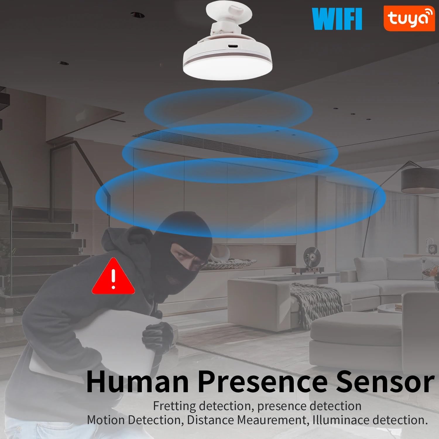 Tuya WiFi Sensor de Presencia 24G 5V MMwave Radar con Sirena Alarma DeteccióN de Movimiento Vida Inteligente DomóTica DIY