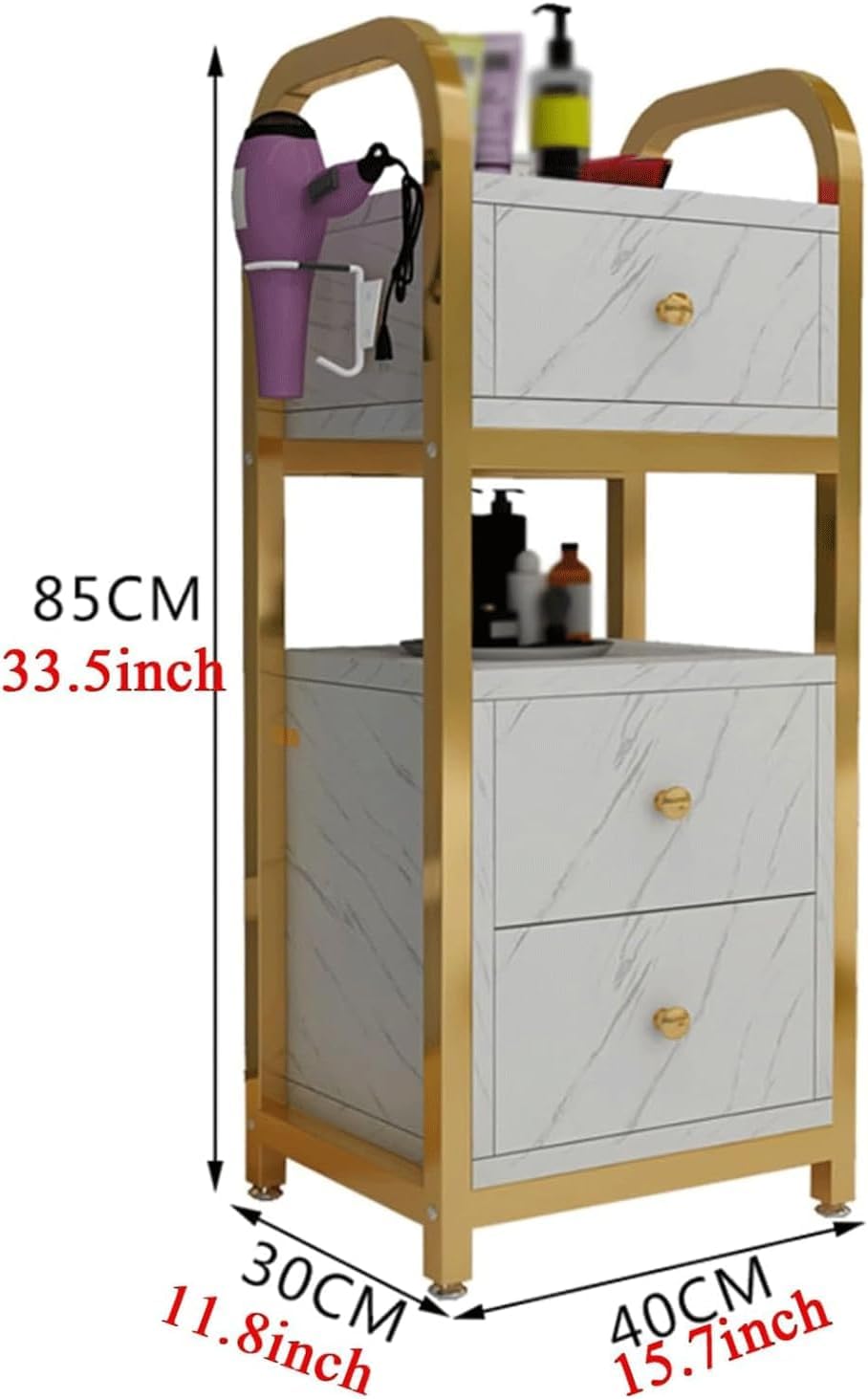 Wózek na kółkach do salonu, rama ze stali węglowej, wózek do salonu, regulowane nóżki, wózek do salonu z szafką i kołem, wózek do salonu(Gold Frame+pattern)