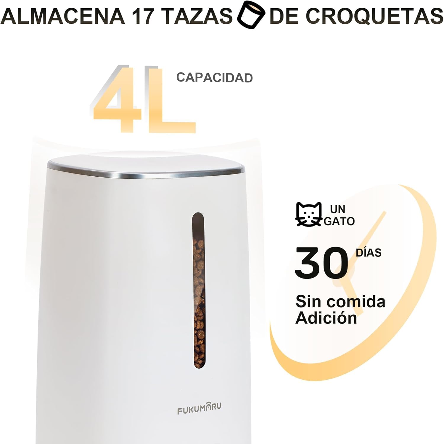 FUKUMARU Comedero automático para gatos, 4 L, con WiFi con doble tazón, dispensador automático de comida para gatos y perros, con horario personalizado, funciona con batería y electricidad por cable