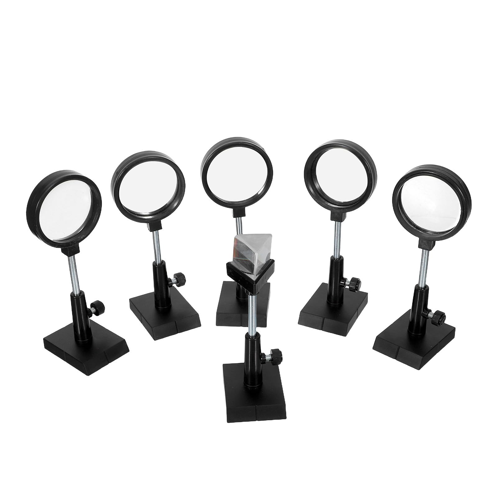 Cabilock Kit de ciencias de la física para estudiantes con espejo plano, lentes convexas y cóncavas, prisma óptico, 6 piezas, juego de experimentos ópticos para enseñar óptica geométrica