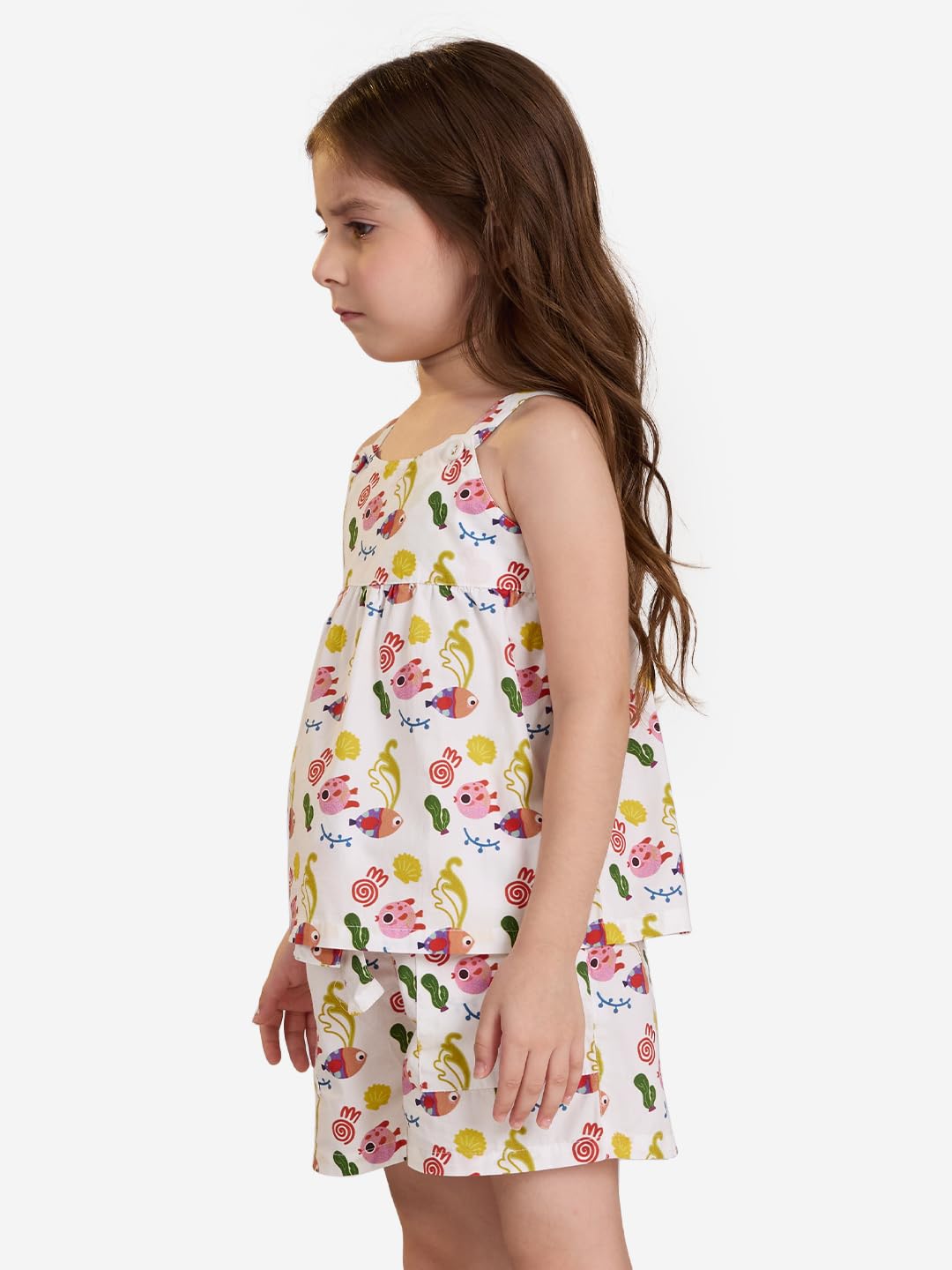 The Souled Store Little Fishy Girls - Camiseta de algodón con cuello redondo sin mangas, color blanco