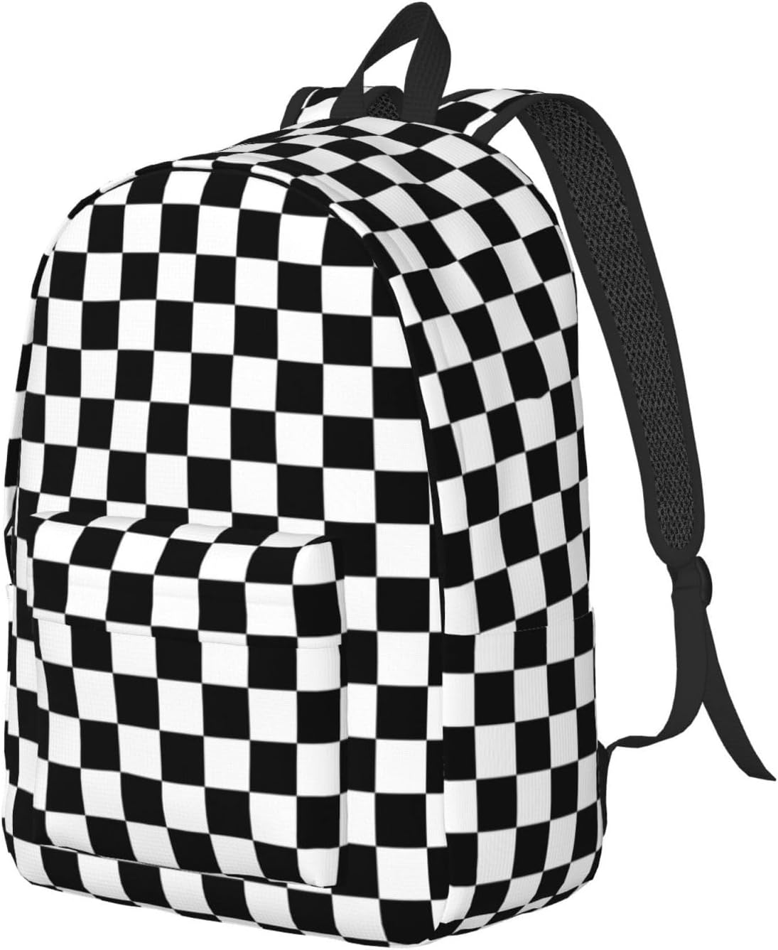 Black And White Simple Checkered Backpack for Girls Boys Women Lightweight Canvas Bookbag Casual Daypack for Travel Outdoor Camping, 15 Inch