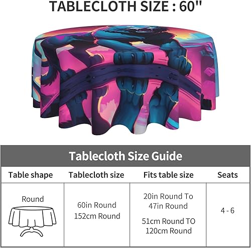 Miniatura 5 de Synthwave Sabertooth Pattern Round Decorative Tablecloth 60 in can be Washed and reused for Round Dining Table