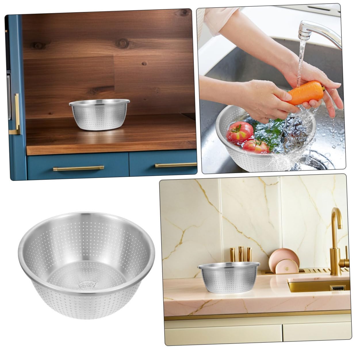 Colador de Acero Inoxidable 304 de 26 CM para Lavar Verduras y Frutas Escurridor Metálico Perforado Cesta Apilable para Cocina Doméstica Colador para Ensaladas y Alimentos
