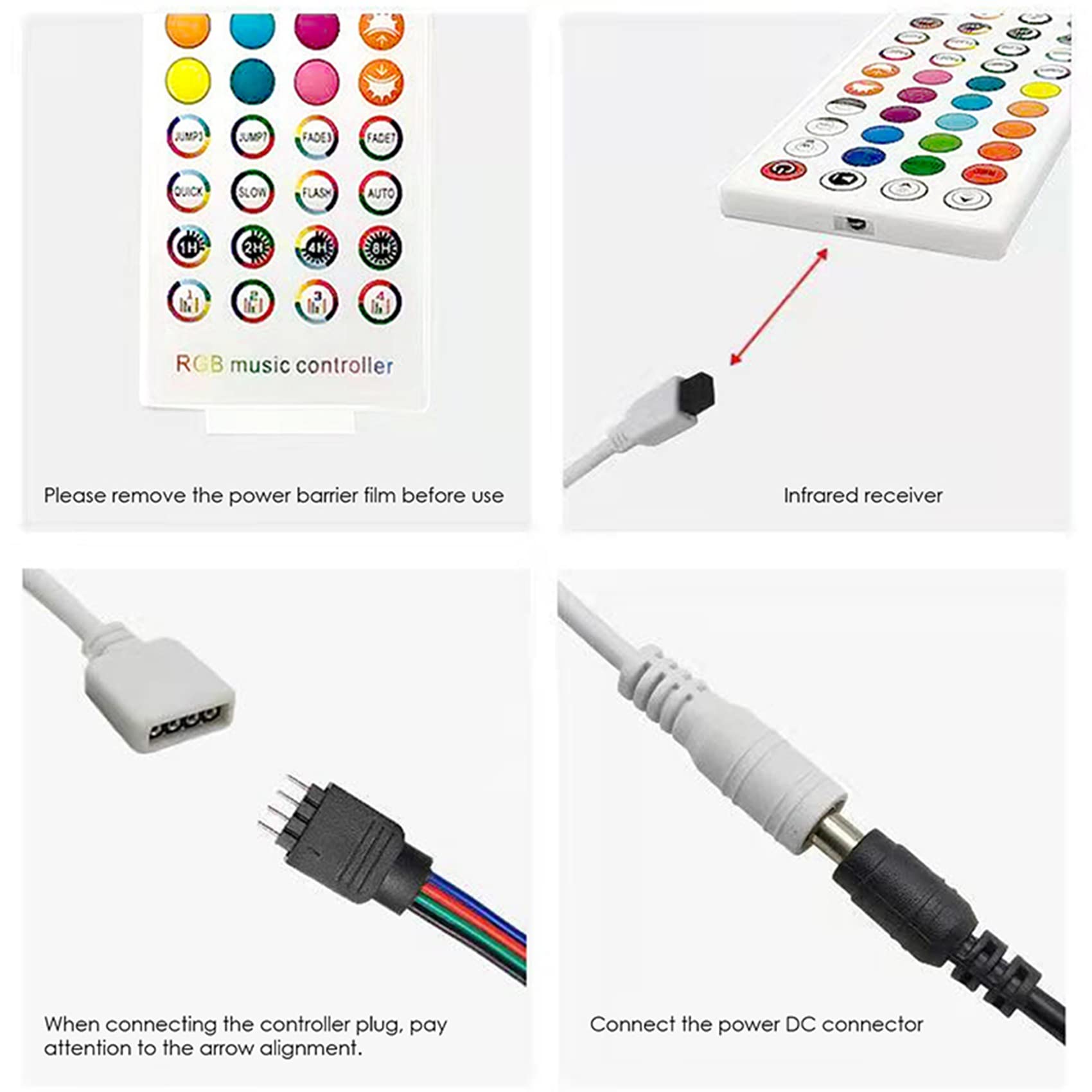 Contrôleur LED Bluetooth + télécommande 40 touches APP contrôle et synchronisation de la musique RVB IR pour 5050 3528 RGB LED lumière