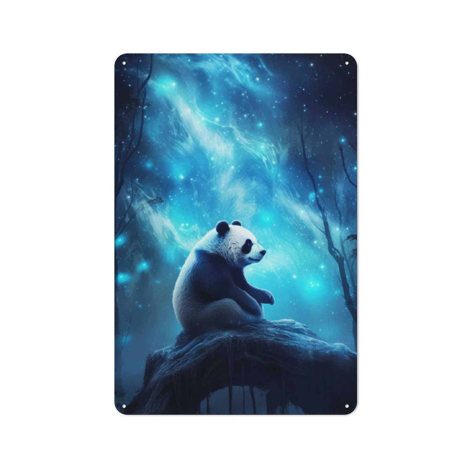 Junmoney Neon Panda Nebulae For Lounge Or Reading Corner, Retro Metal Plaque 30X20cm, For Vintage Wall Decor Fans, For Metal Sign Collectors