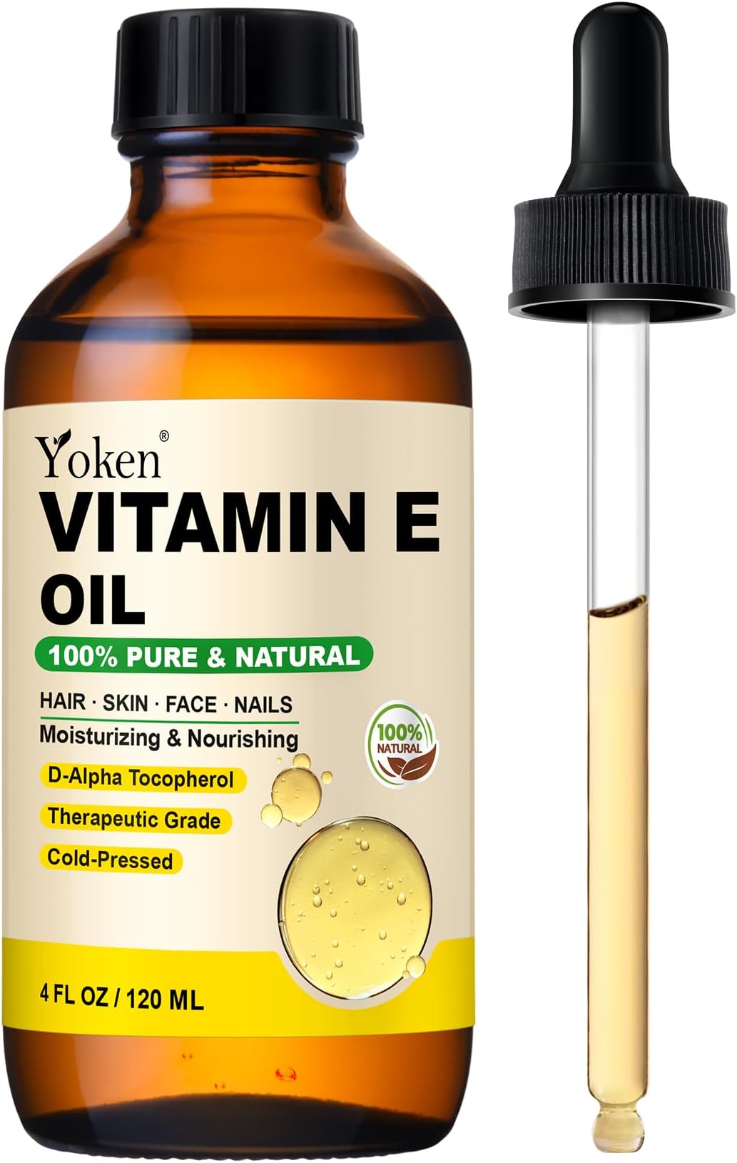 Vitamin E Oil 4 Fl Oz Organic Vitamin E oil for Skin 30,000 IU Vitamine oils for Scars Hair, Face, Nail, Scalp Perfect Bath and Body Oil, Cold Pressed Hexane Free Non-GMO Gluten Free Formula
