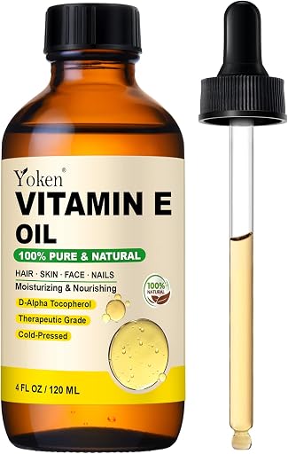 Yoken Vitamin E Oil 4 Oz Vitamin E oil for Skin Vitamine oils for Face Perfect Bath and Body Oil Cold Pressed Hexane Free Formula