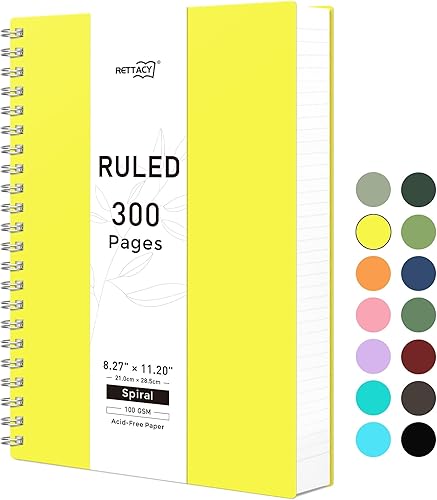 RETTACY Cuaderno de espiral de 300 páginas, cuaderno pequeño A5 en espiral con papel de 5.7 x 8.22 pulgadas, 3.53 ozm, encuadernación de doble