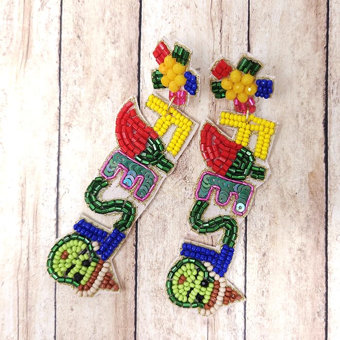 Beaded Cinco De Mayo Fiesta Post Earrings ; Handmade FIESTA Earrings Western3