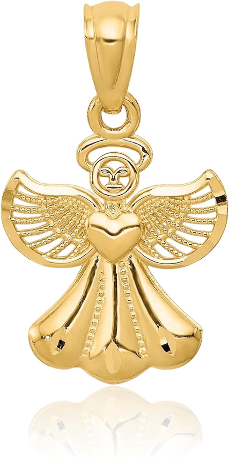IceCarats 14K Solid Yellow Gold Filigree Medium Guardian Angel Wings Pendant Necklace 20mm 3/4 inch Polished for her