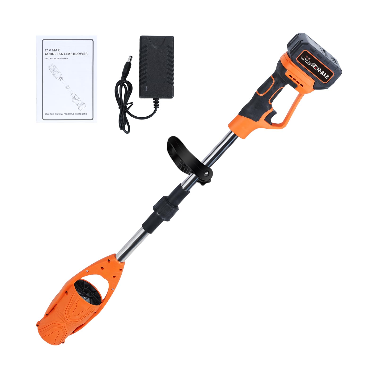 Leaf Blower Cordless, 24V Cordless Leaf Blower, Garden Blower Battery Powered for Patio Lawn Care, Wind Speed Adjustable, 1.9Kg Portable Blower (Orange B)