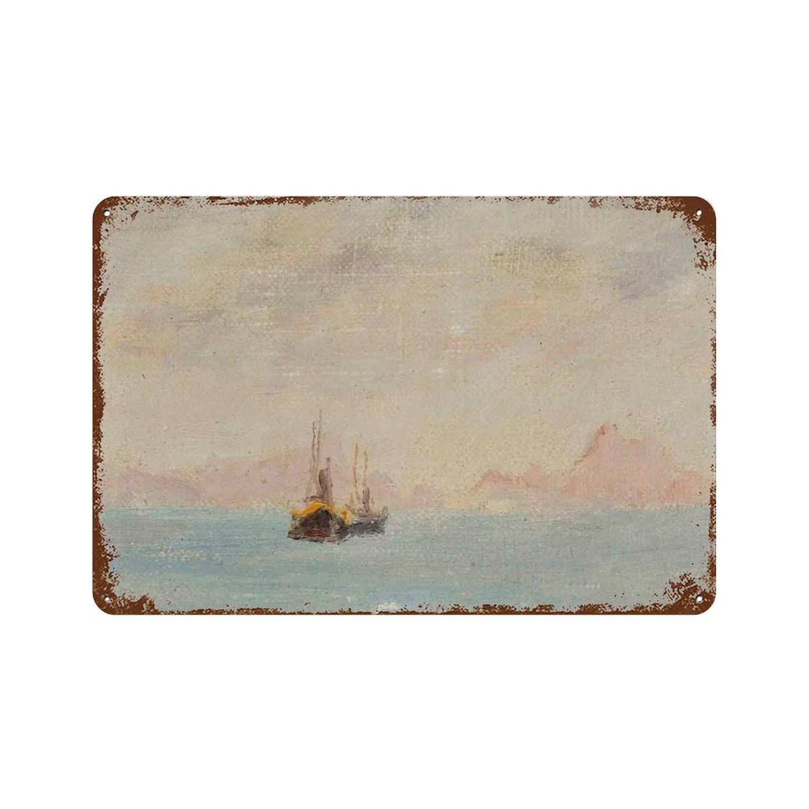 xiaoxiaoshen Vintage Sailboat Oil Painting_nautical Seascape Art Wall Decor Art Metal Tin Poster Modern Home Decor Art Home Bar Shop Decorations Vintage Sign 20x30cm