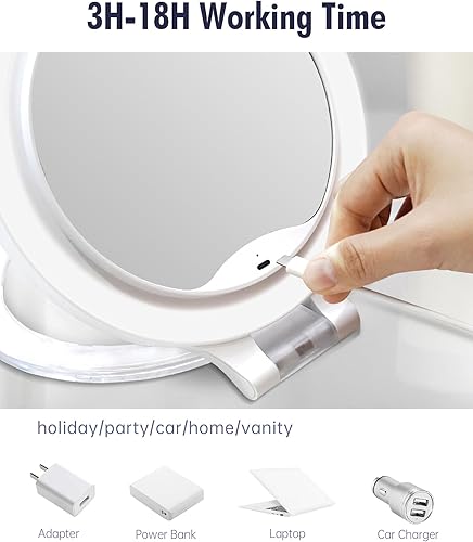 Miniatura 8 de FASCINATE Espejo de Aumento 10X 1X de Doble Cara con Magnificación, Espejo de Tocador de Maquillaje Recargable Iluminado con 3 Modos de Iluminación