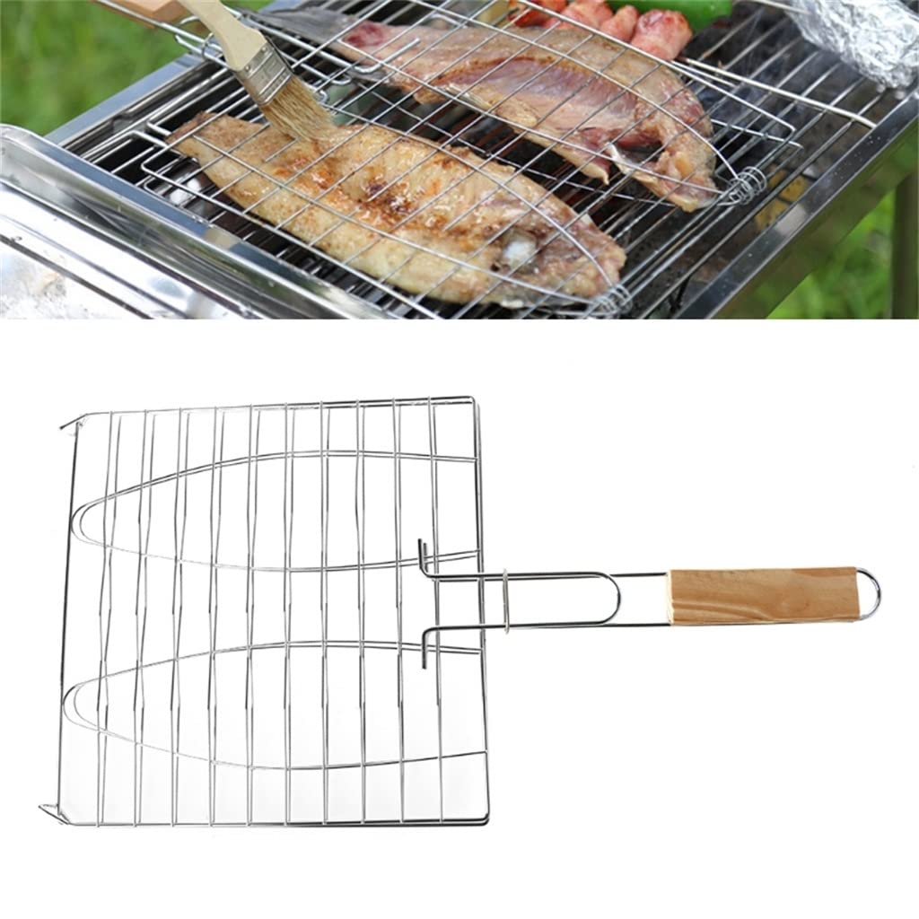 RWRAPS Griglia per Barbecue Griglia per Barbecue Rete per Barbecue Manico in Legno Carne Pesce Verdura Utensili per Barbecue Accessori per griglia Raddoppia Il Comfort