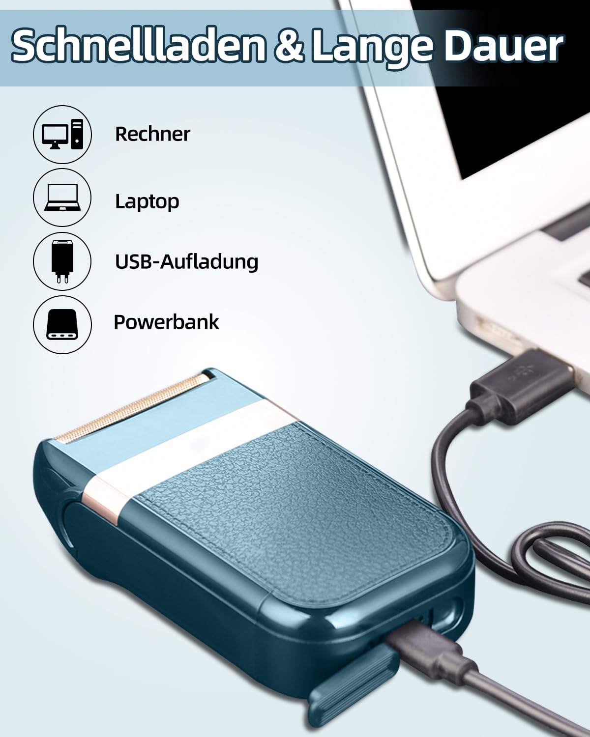 Rasierer Herren Elektrisch, Akku & USB-C Schnellladung, 90min, Folienrasierer Herren Wet & Dry, Elektrorasierer, Abnehmbar und waschbar, Reiserasierer Herren Null Maschine Haare