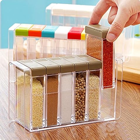 PDFans Spice Shaker, 6 Pcs Seasoning Rack Spice Pots Storage Container Condiment Jars with Tray for Salt Sugar Cruet Cover