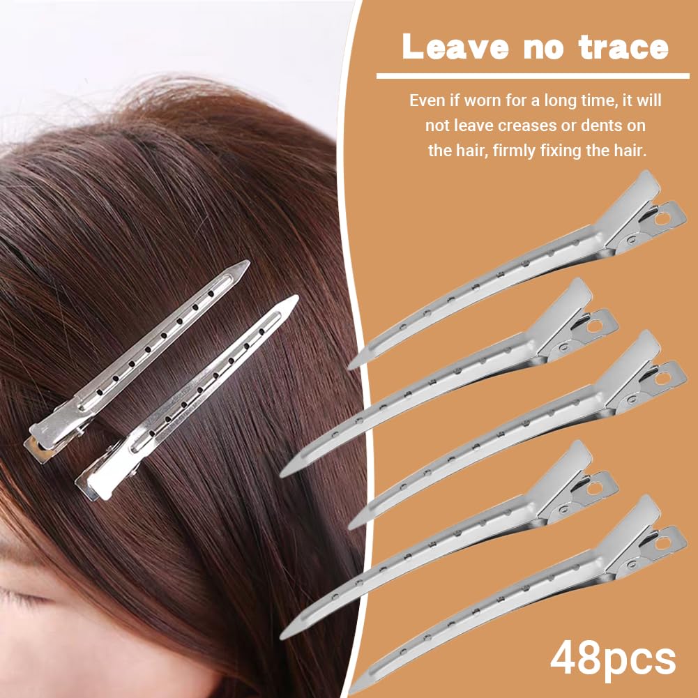48 Pcs Pin Cur-l Clips, Silver Metal Hair Clips, 3.5 Inch Alligator Cur-l Clip with Holes for Hair Styling Coloring - Image 2