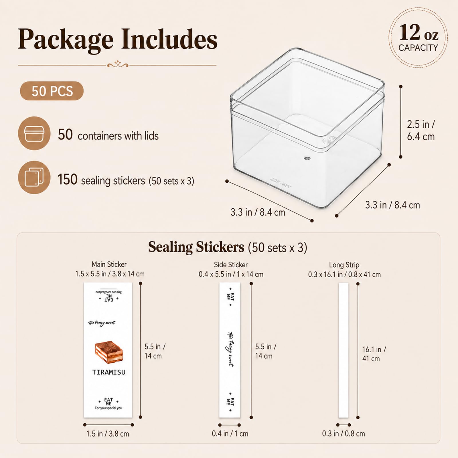 50 Pièces Gobelets à Dessert en Plastique avec Couvercles, 360ml Coupes à Dessert Carrées Coupe Apéritif Parfait Clair Bol de Service Réutilisable pour Pudding Mousse Party et idéal pour Tiramisu