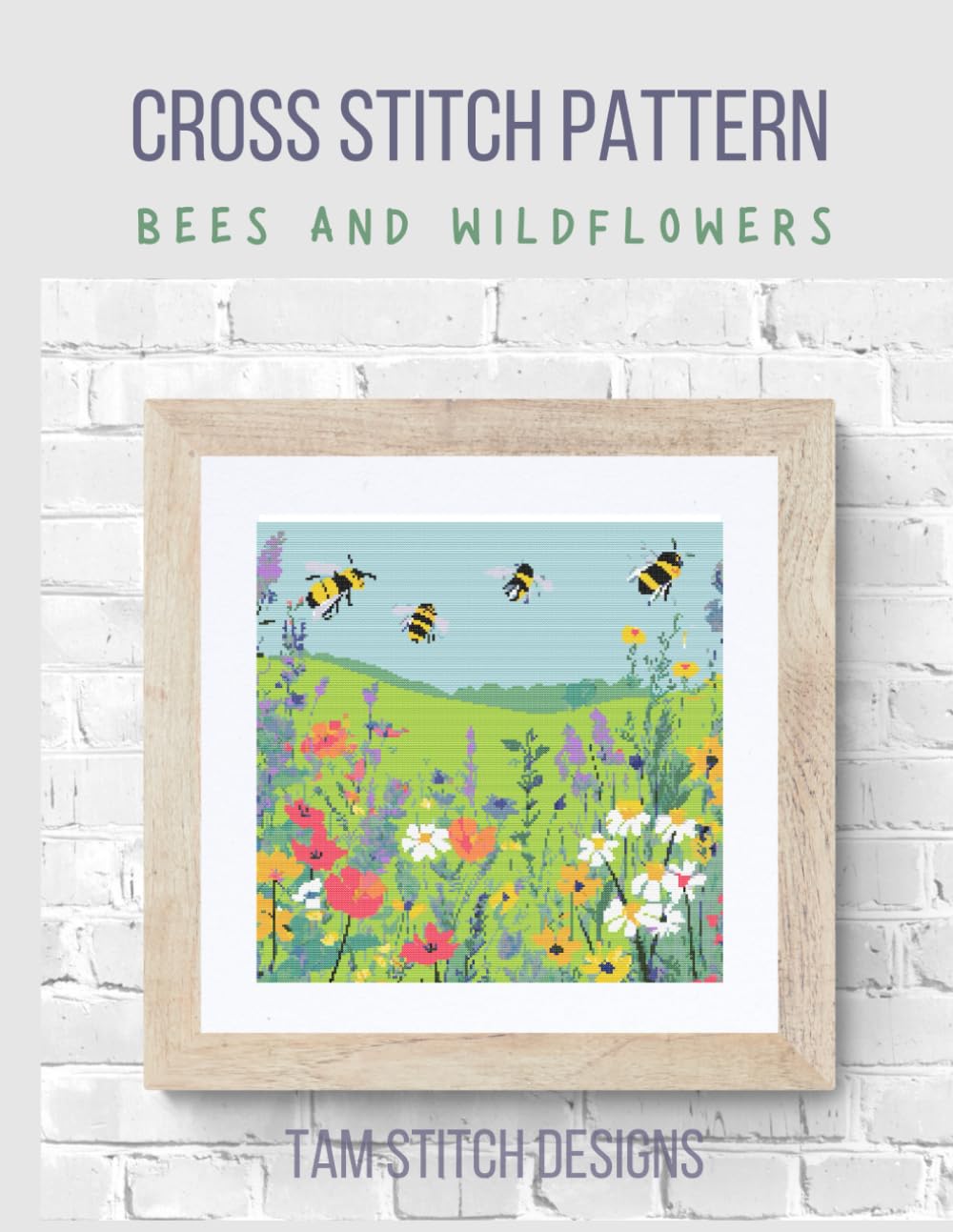Bees and Wildflowers Counted Cross Stitch Pattern Full Coverage 200x200 stitches 14 count Aida
