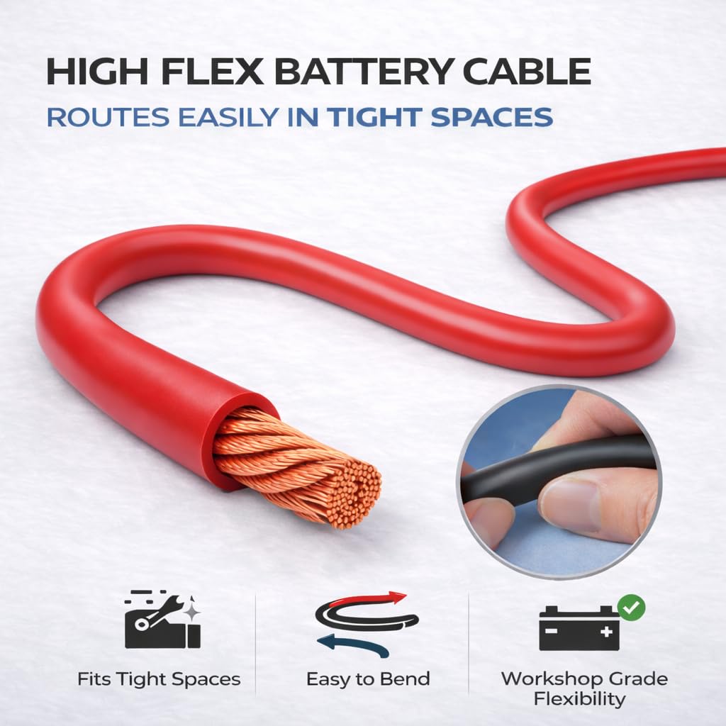 MKGT Hi-Flex 50mm² 345 Amp 0 AWG - Cable de PVC para arrancador/inversor/soldadura/batería (negro, 1 metro)