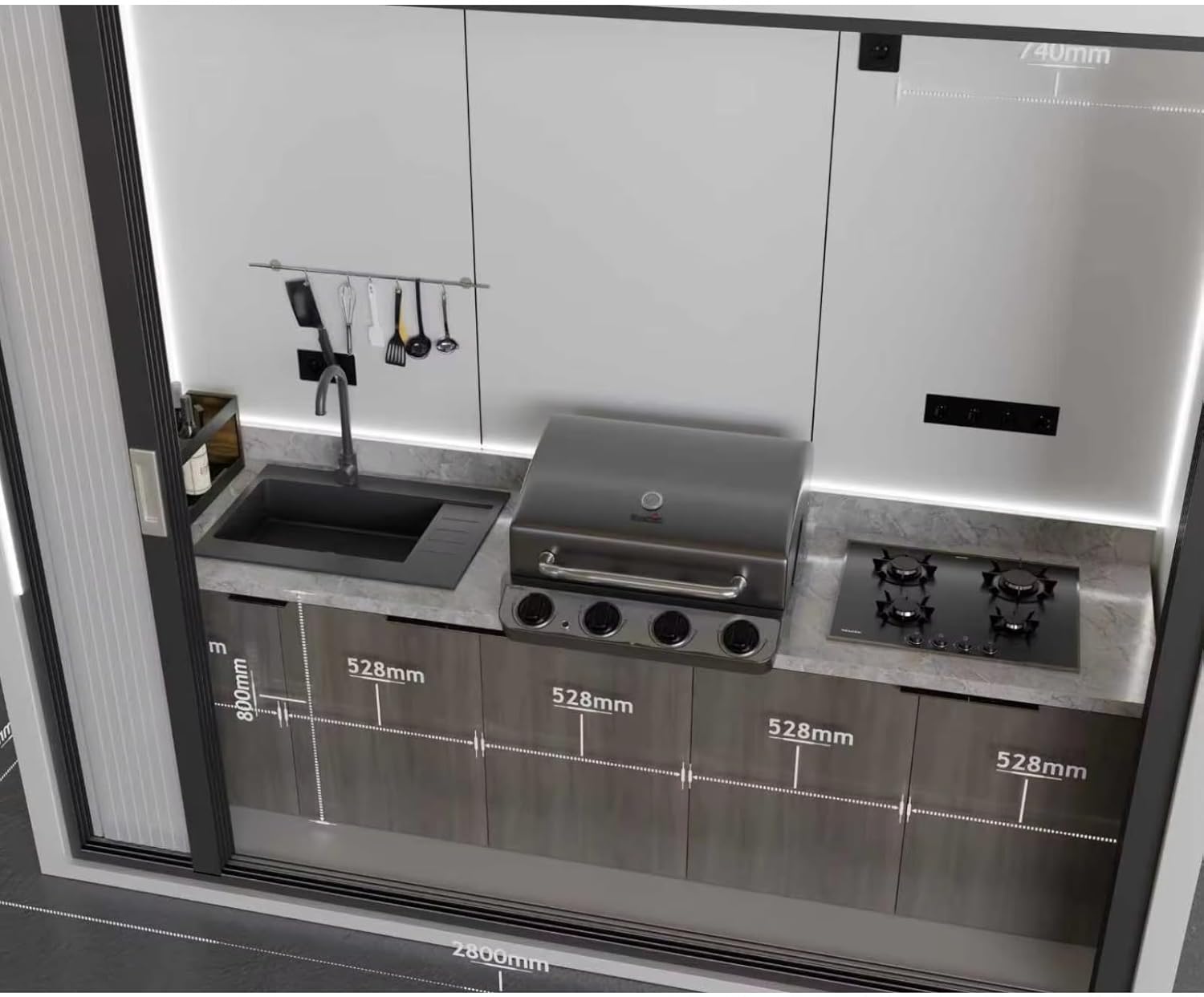 Modular Outdoor Mobile Kitchen, Stainless Steel Pod-Style Set with BBQ Island and Storage Cabinets, Complete Cooking Station for Patio Backyard