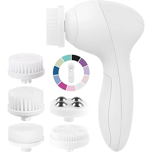 Face Scrubber | Facial Cleansing Brush Exfoliator Skin Care Beauty Products Powered Electric Wash Exfoliating Skincare Women Spin Cleanser Tools Cleaning Scrub Washer Self Care (Pearl)