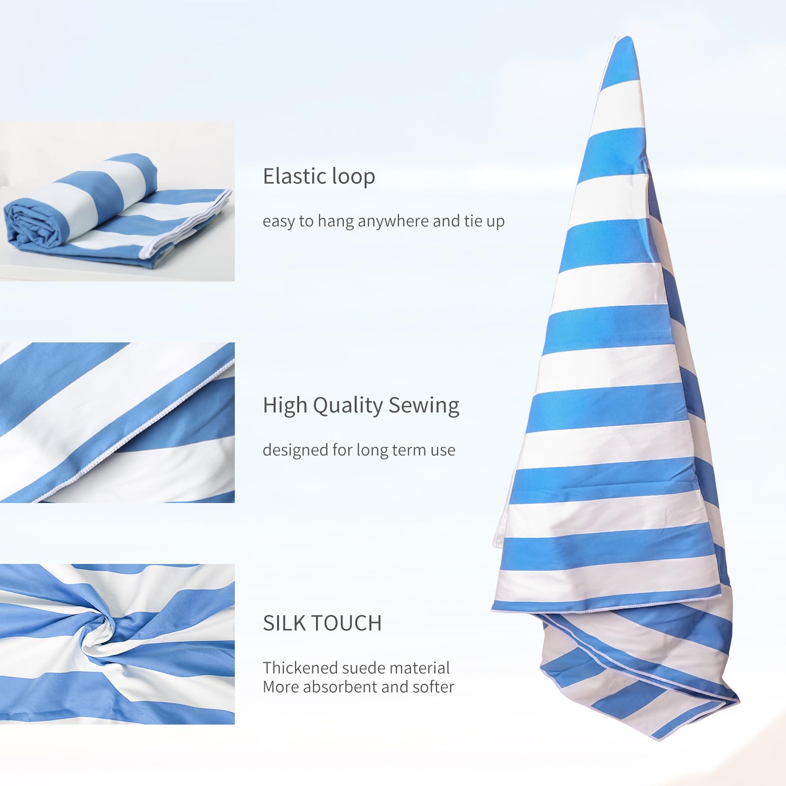 TMEOG Telo Mare Microfibra 180x80cm Telo Spiaggia Antisabbia Asciugatura Rapida Asciugamano Mare Leggero Salviettone Coperta Mare Sottile da Viaggio Piscina per Donna Uomo(Righe blu)