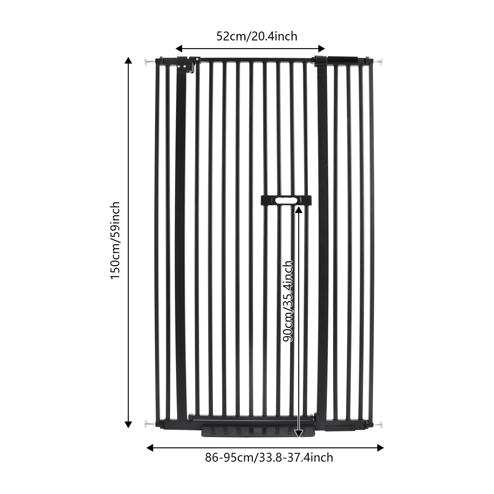 Barrera para Mascotas Puerta, Altura 150cm (Negro) | Acero al Carbono Barrera para Perros y Gatos, Ancho Ajustable de 86 a 95cm, Puerta Giratoria de 180°
