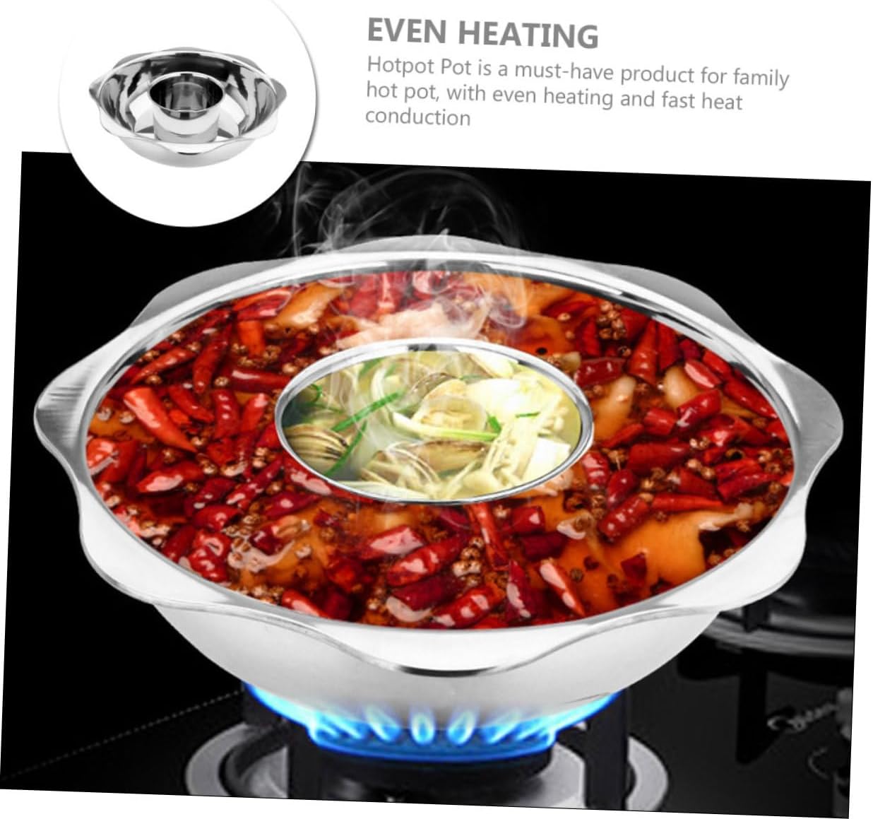 VOSAREA Stainless Steel Divided Hot Pot Divider Two-Flavor Cooking Pot for Home and Restaurant Multi-Purpose Hotpot Pan for Family Gatherings