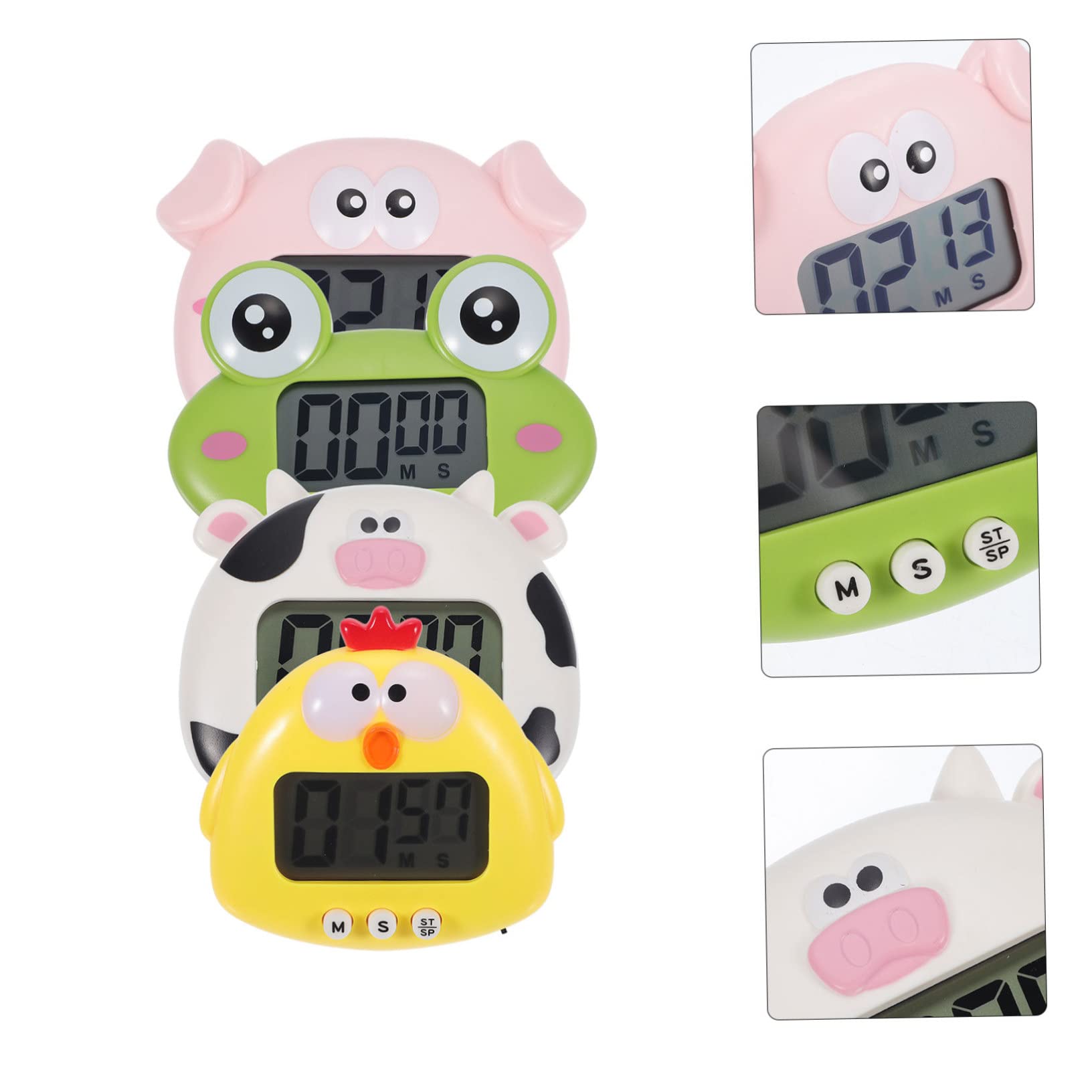 Didiseaon Timer da Cucina Domestico e Scolastico a Forma di Animali Cartone Animato, Set 4 Pezzi Colorati con Supporto, Timer Elettronico per Studio, Lavoro e Cottura