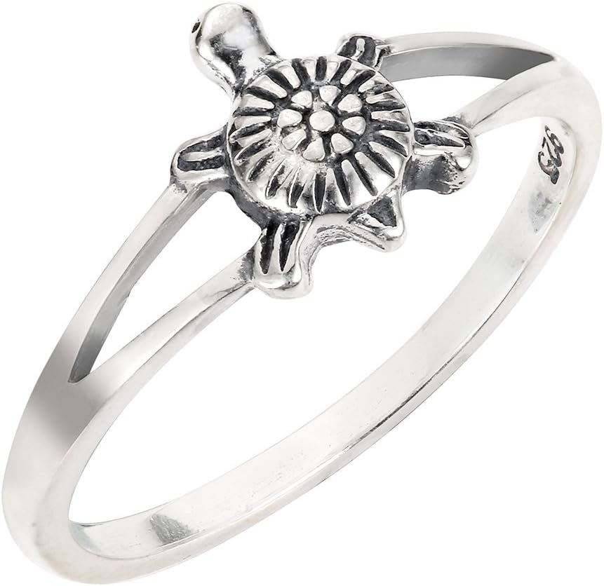 CloseoutWarehouse 925 Sterling Silver Solitaire Sea Turtle Honu Ring (Sizes 2-15)