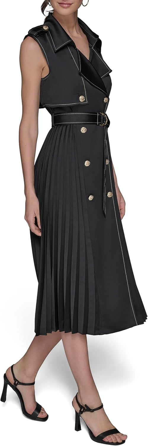 Karl Lagerfeld Womens Belted Sleeveless Satin Back Crepe Midi Dress - Image 3