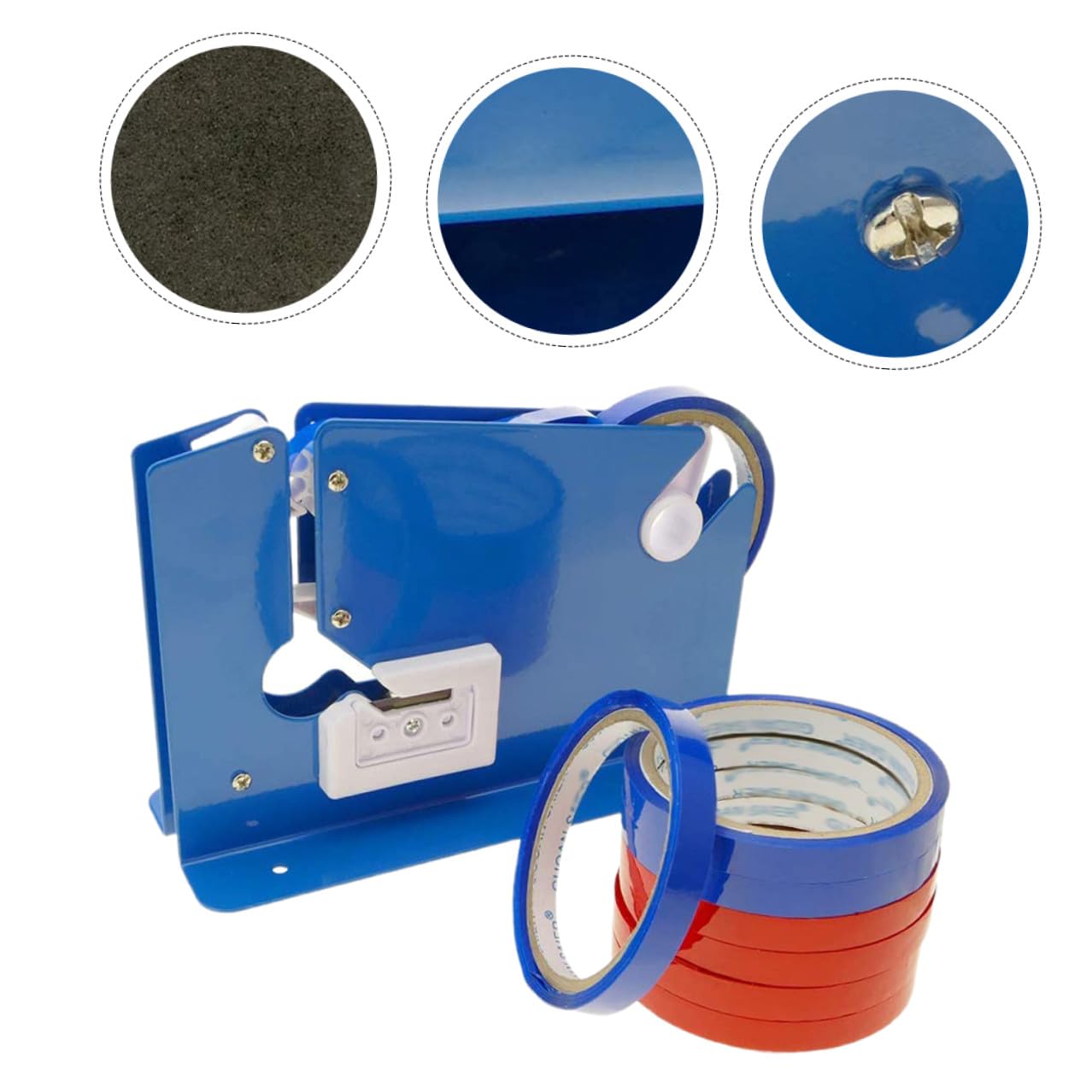 GALPADA 9 pezzi Distributore Nastro Adesivo Portatile con Taglierina Integrata Macchina Sigillatrice Sacchetti per Alimenti Buste e Prodotti Industriali con Nastro Blu e Rosso