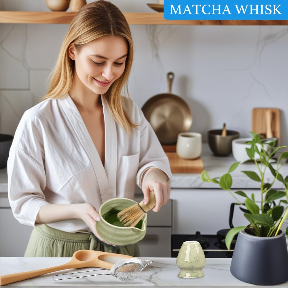 Exquilnova 5PCS Matcha Whisk Set with Matcha Bowl Matcha Whisk Holder Matcha Wisk Matcha Spoon and Matcha Sieve — view 6