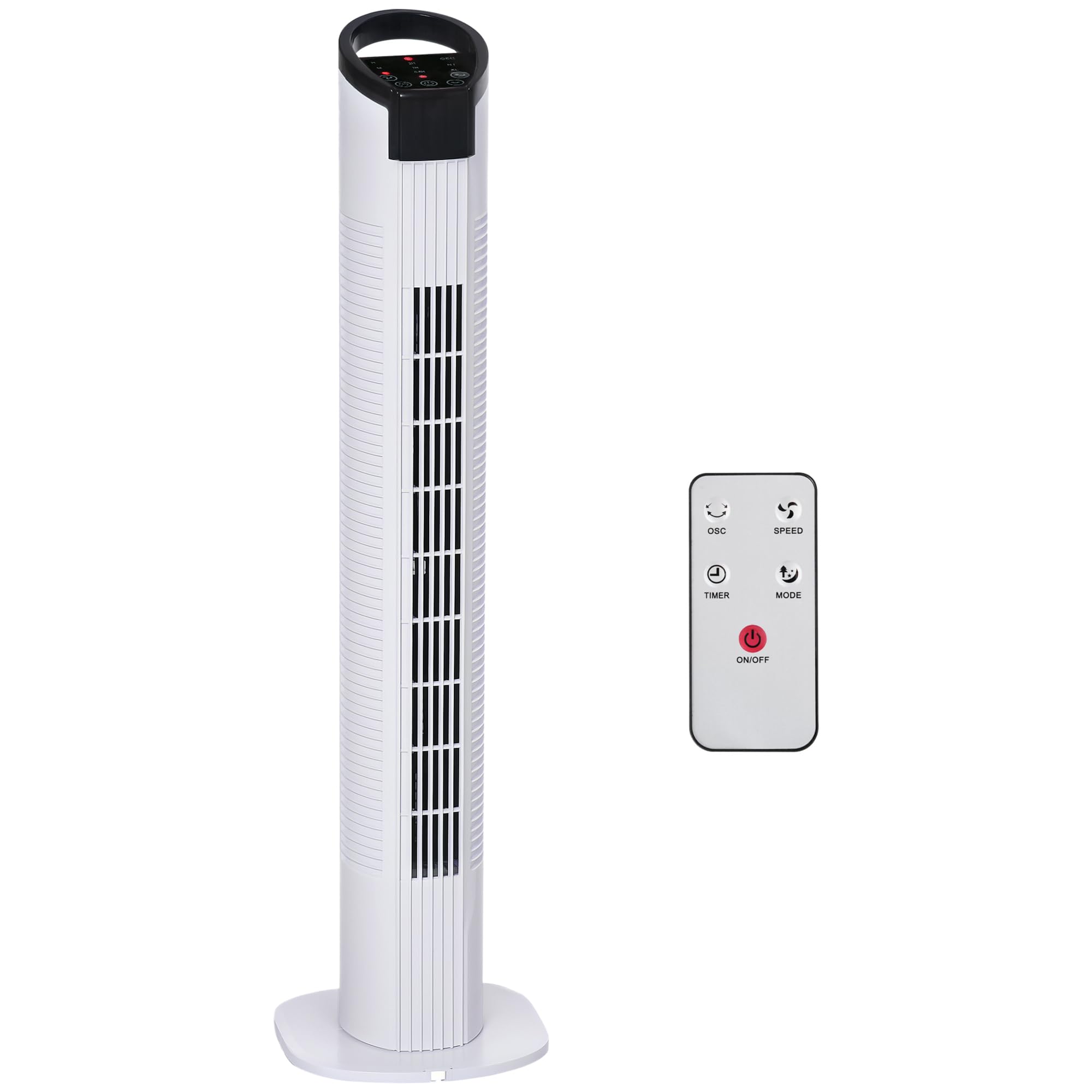 HOMCOM Tower Fan with 3 Speed 3 Mode 7.5h Timer 70° Oscillation LED Panel 5M Remote in White