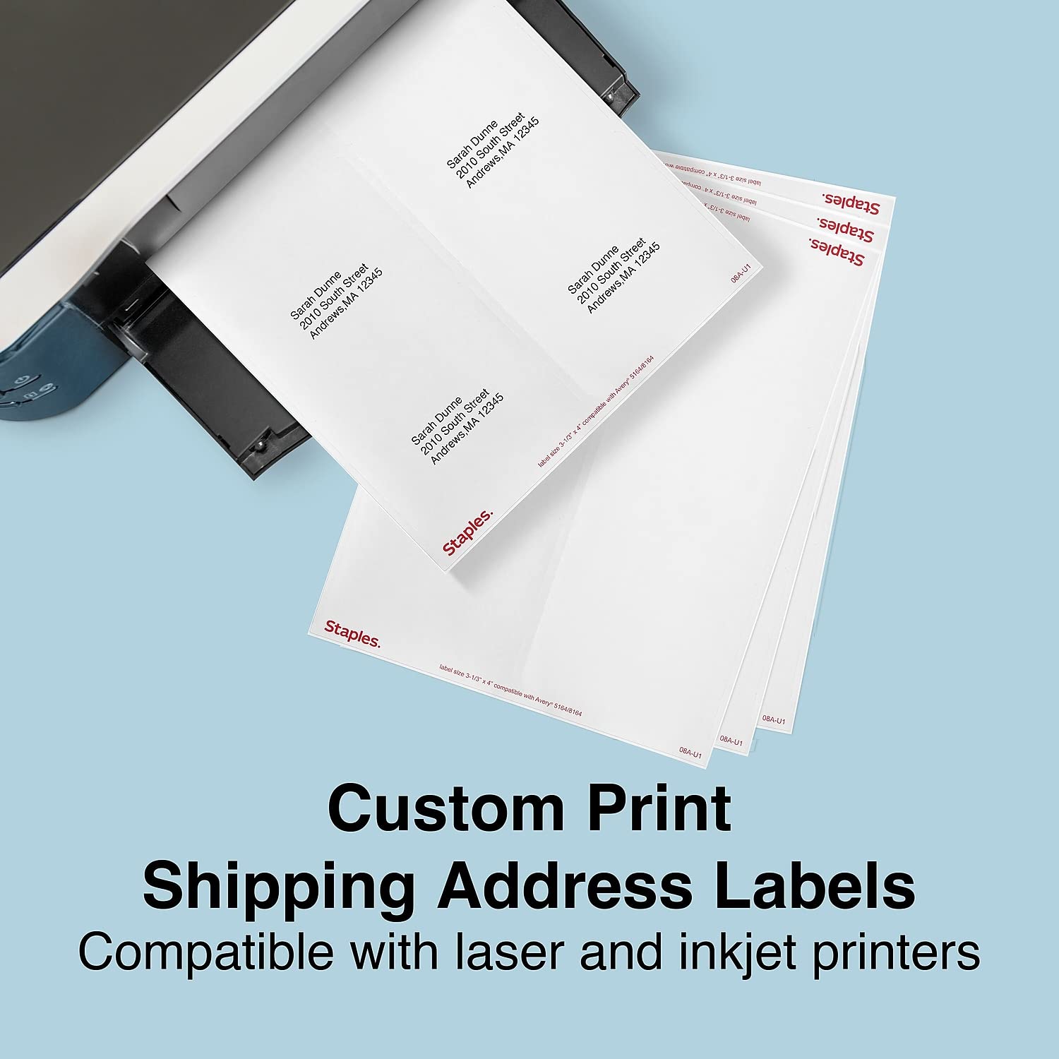 Staples Etichette bianche per spedizioni, 4 x 3 1/3, 250 fogli, 1500 etichette