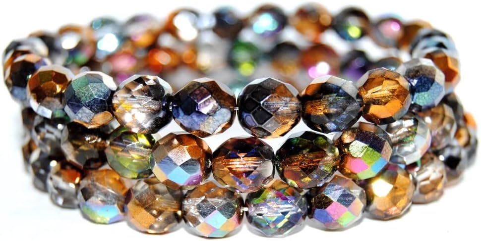 100 pcs Fire Polished Round Faceted Beads, Crystal Prismatic Phoenix (30 27104), Glass, Czech Republic, Size 10 mm (0.39 in)