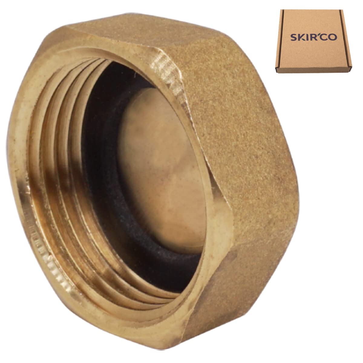 SKIR'CO (2 pieces) Brass 3/4 Female Cap with Washer, Hex Female Blanking Cap, Pipe Caps, Female BSP Wire, Tube End Cap