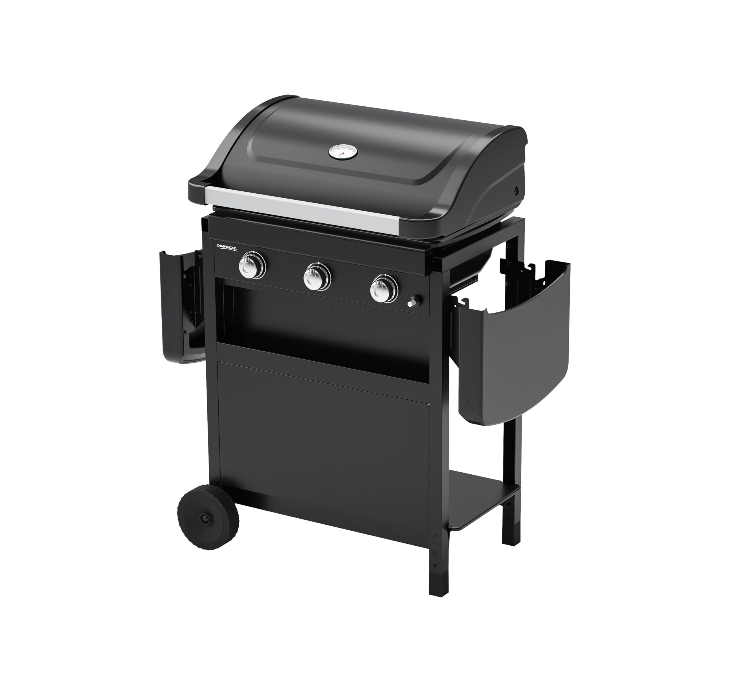 Campingaz Compact 3 L Barbacoa de gas | BBQ con 3 quemadores de acero aluminizado | tapa con termómetro | bandeja recogegrasas y 2 mesas laterales plegables | potencia de 7,5 kW