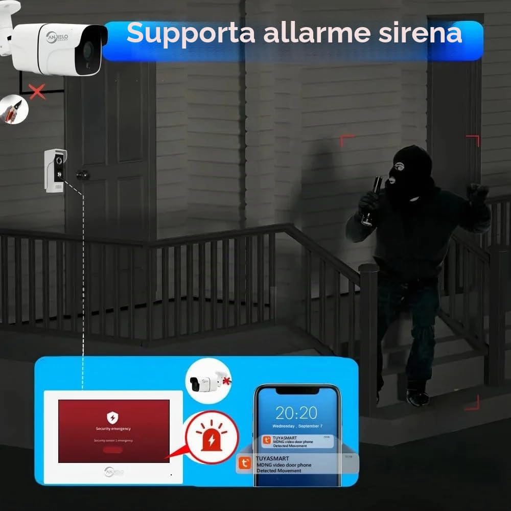 Sistema videocitofonico cablato Tuya WiFi 7 pollici touch screen 1080P campanello intelligente Tuya APP Kit citofono 2 porte sblocco (2 Campanello+2 Monitor)